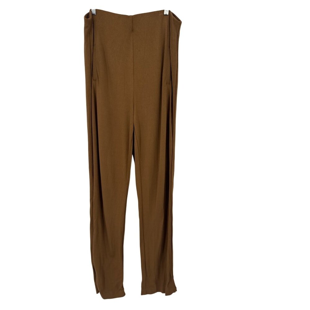 Chicos 2.5 Womens Camel Brown ponte knit Pants Size 14 pockets elastic waist